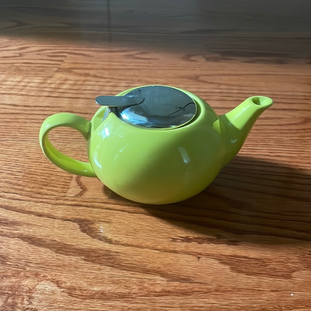 Lime Green Certified International Ceramic Tea Pot With Strainer
